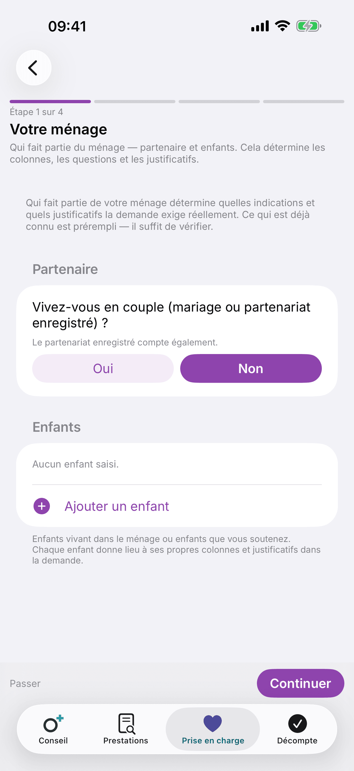 Assistant de demande guidé, étape par étape
