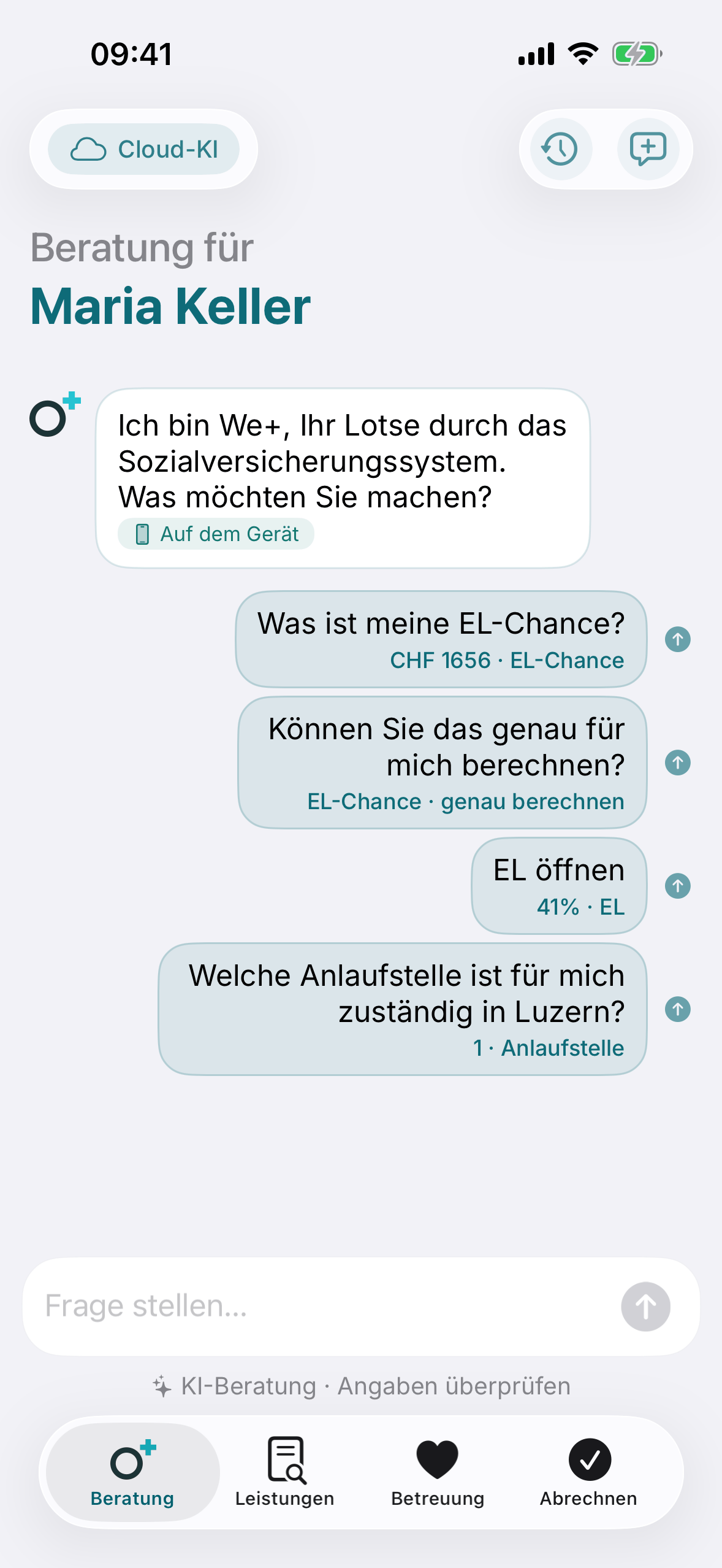 Der We+ Lotse beantwortet Fragen auf Deutsch